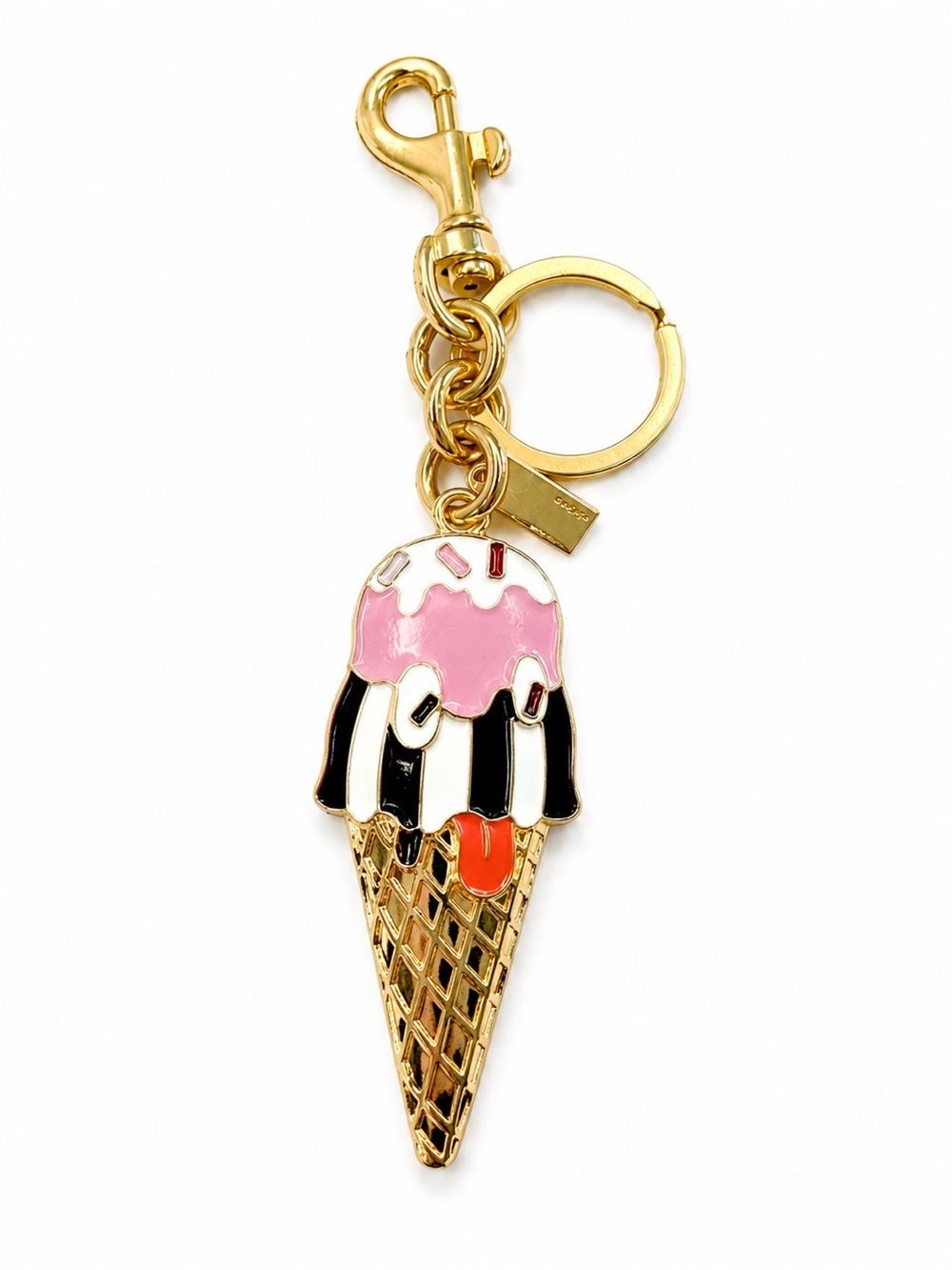 🍦 Sweet Treat Ice Cream Cone Bag Charm Keychain | Gold Tone